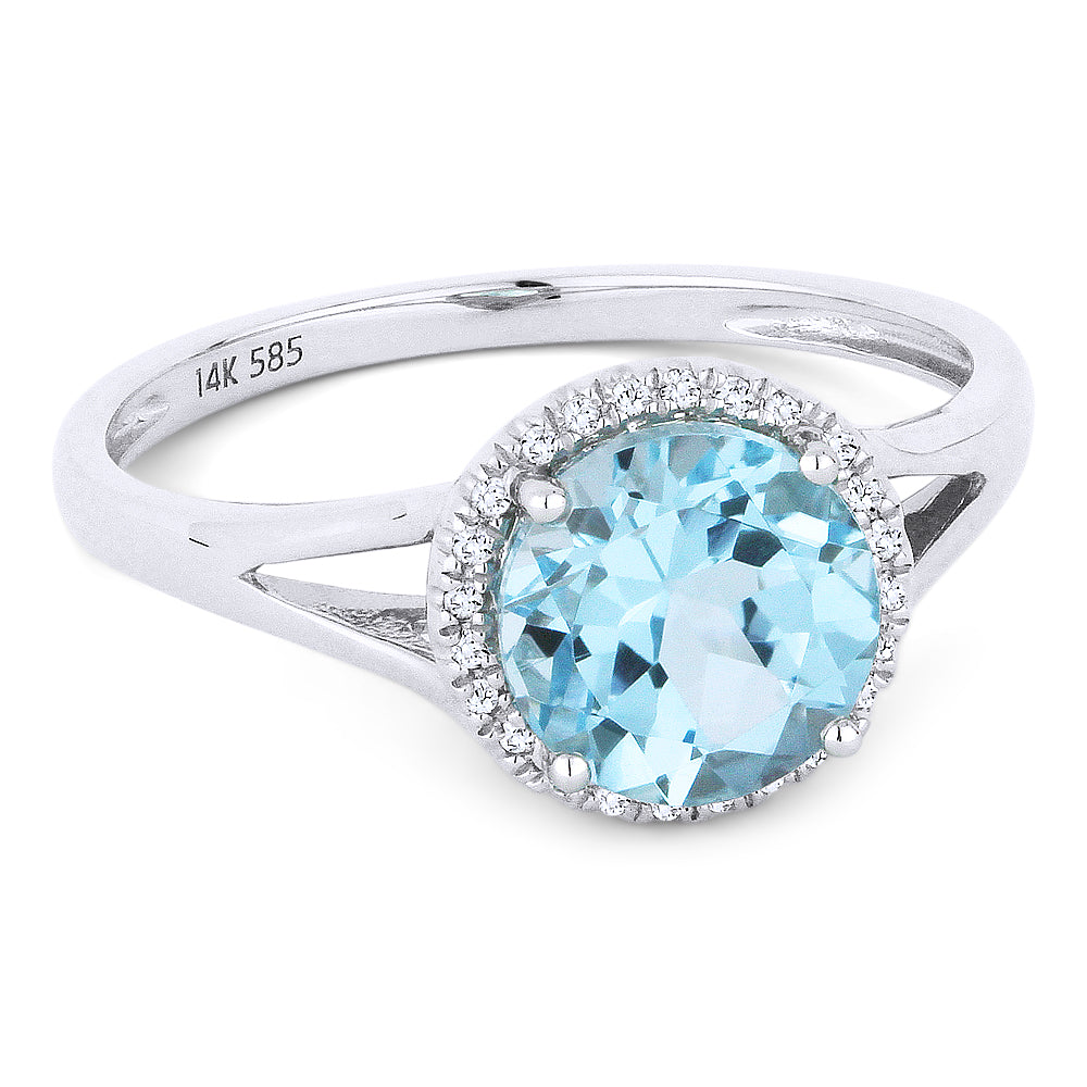 Beautiful Hand Crafted 14K White Gold 7MM Blue Topaz And Diamond Eclectica Collection Ring
