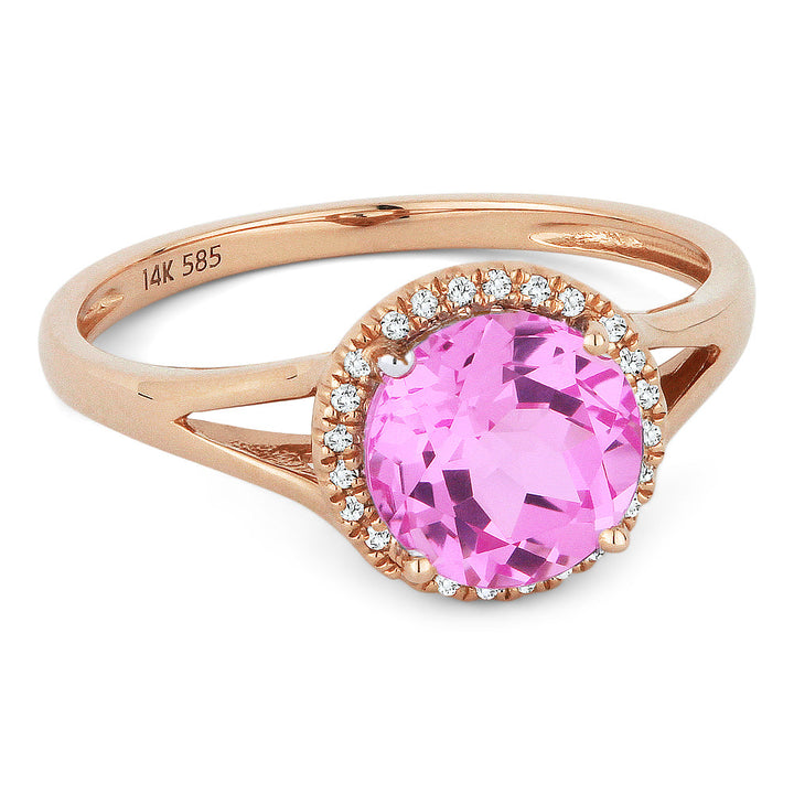 Beautiful Hand Crafted 14K Rose Gold 7MM Created Pink Sapphire And Diamond Eclectica Collection Ring