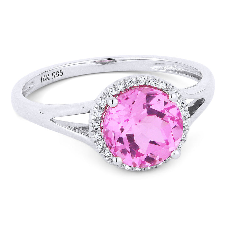 Beautiful Hand Crafted 14K White Gold 7MM Created Pink Sapphire And Diamond Eclectica Collection Ring
