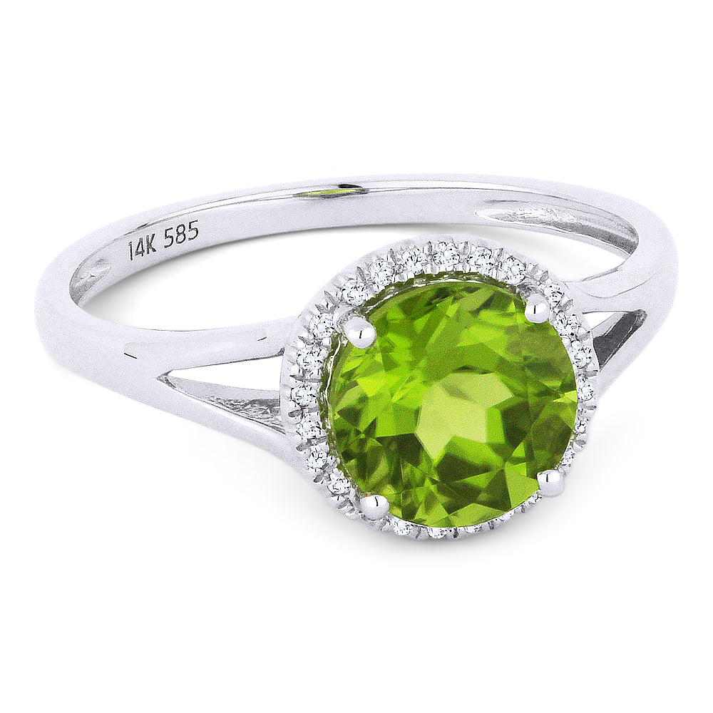 Beautiful Hand Crafted 14K White Gold 7MM Peridot And Diamond Eclectica Collection Ring