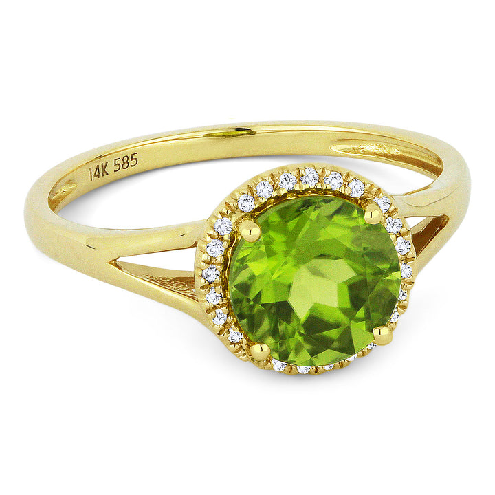 Beautiful Hand Crafted 14K Yellow Gold 7MM Peridot And Diamond Eclectica Collection Ring