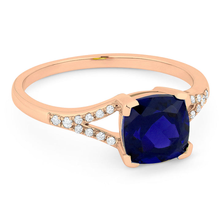 Beautiful Hand Crafted 14K Rose Gold 7MM Created Sapphire And Diamond Essentials Collection Ring