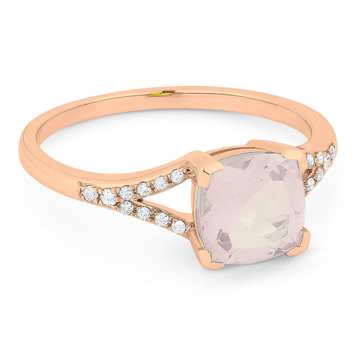 Beautiful Hand Crafted 14K Rose Gold 7MM Created Morganite And Diamond Essentials Collection Ring