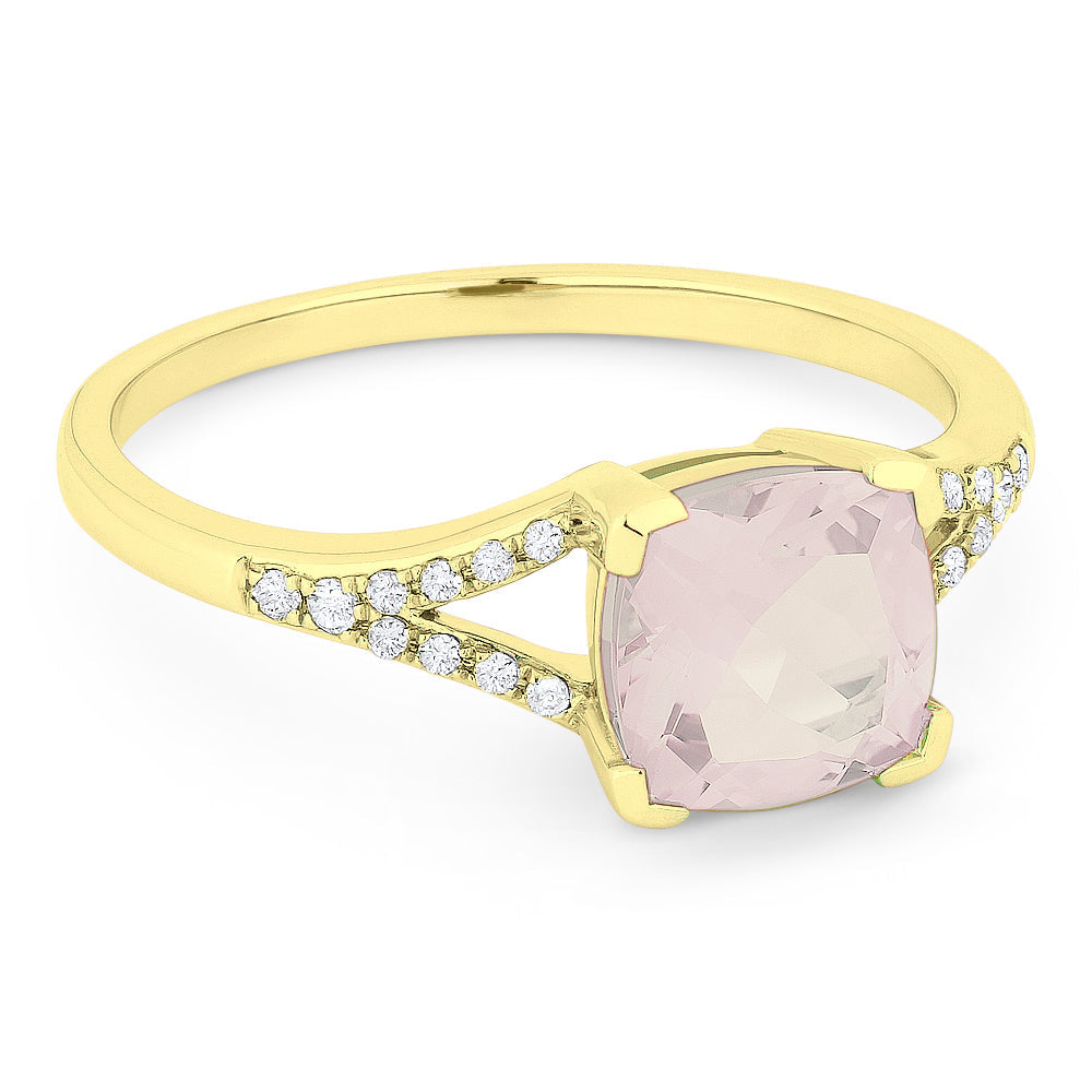 Beautiful Hand Crafted 14K Yellow Gold 7MM Created Morganite And Diamond Essentials Collection Ring