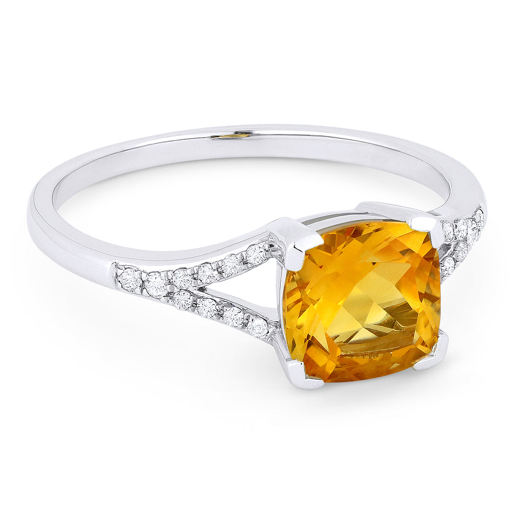 Beautiful Hand Crafted 14K White Gold 7MM Citrine And Diamond Essentials Collection Ring
