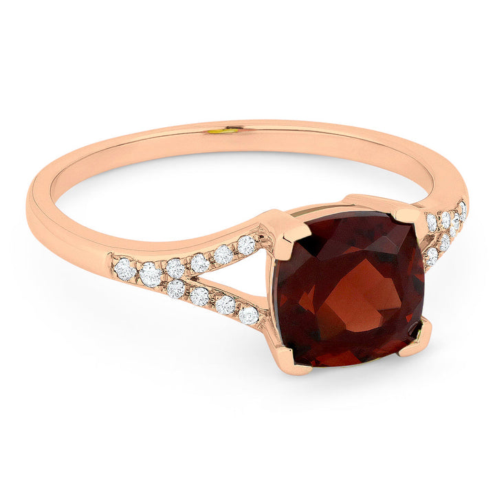 Beautiful Hand Crafted 14K Rose Gold 7MM Garnet And Diamond Essentials Collection Ring