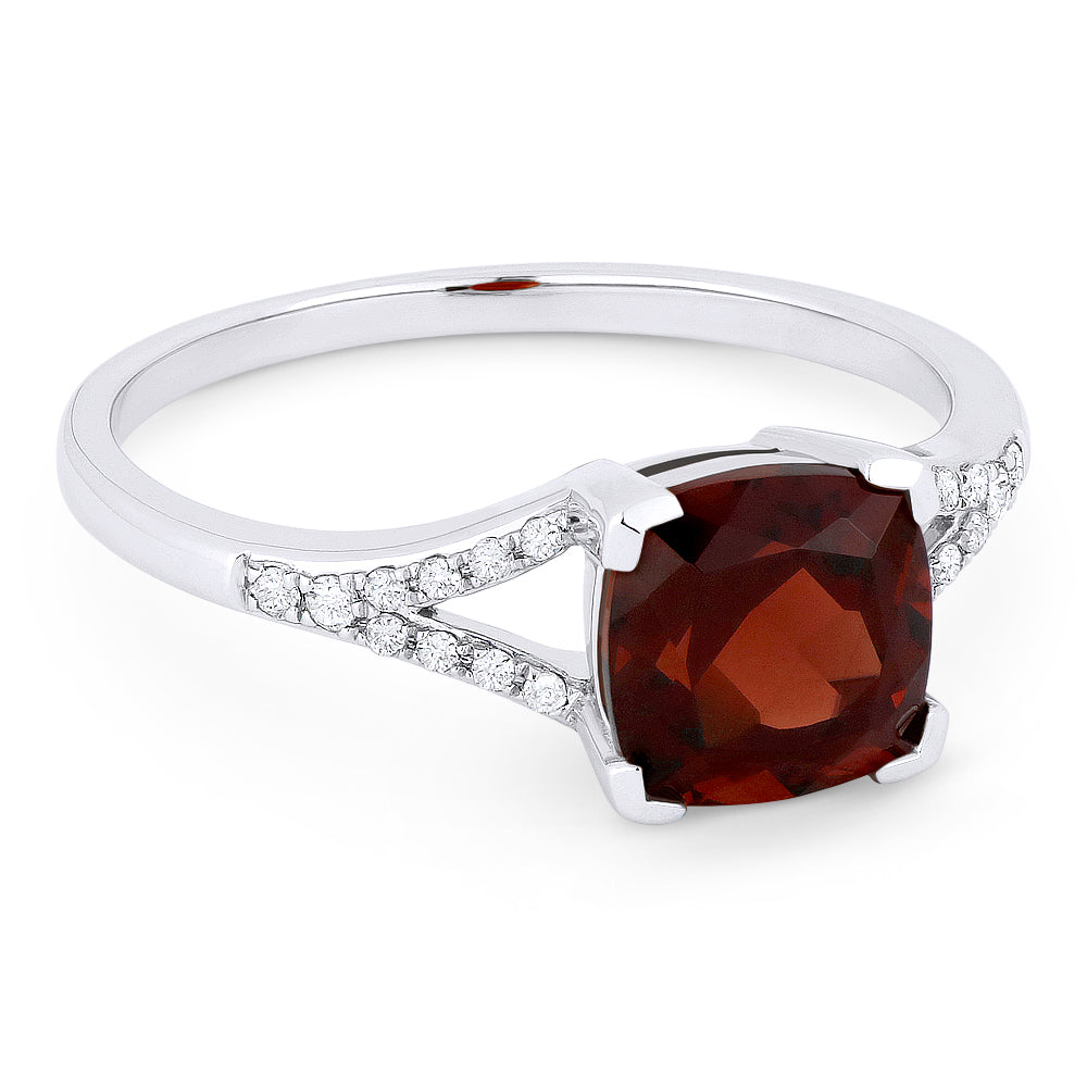 Beautiful Hand Crafted 14K White Gold 7MM Garnet And Diamond Essentials Collection Ring