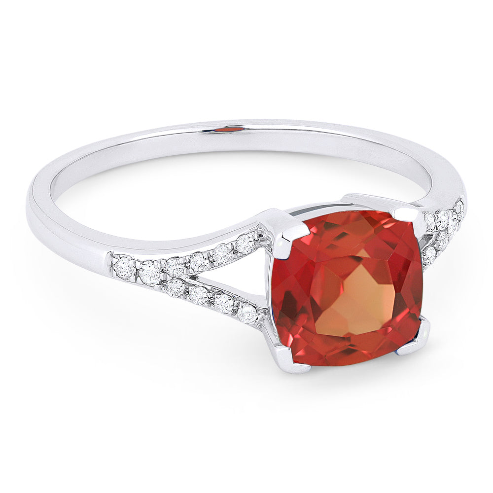 Beautiful Hand Crafted 14K White Gold 7MM Created Padparadscha And Diamond Essentials Collection Ring