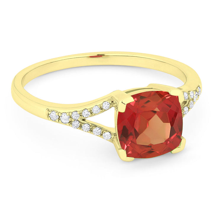 Beautiful Hand Crafted 14K Yellow Gold 7MM Created Padparadscha And Diamond Essentials Collection Ring