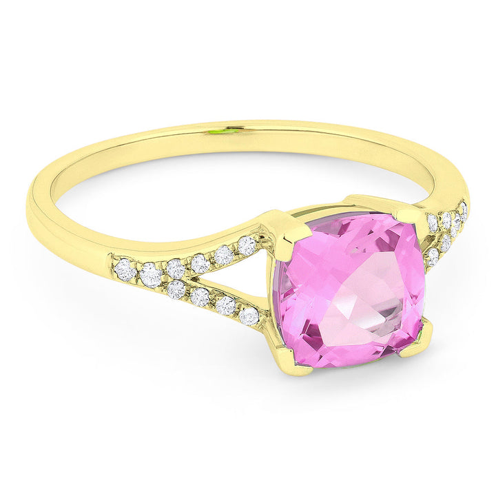 Beautiful Hand Crafted 14K Yellow Gold 7MM Created Pink Sapphire And Diamond Essentials Collection Ring