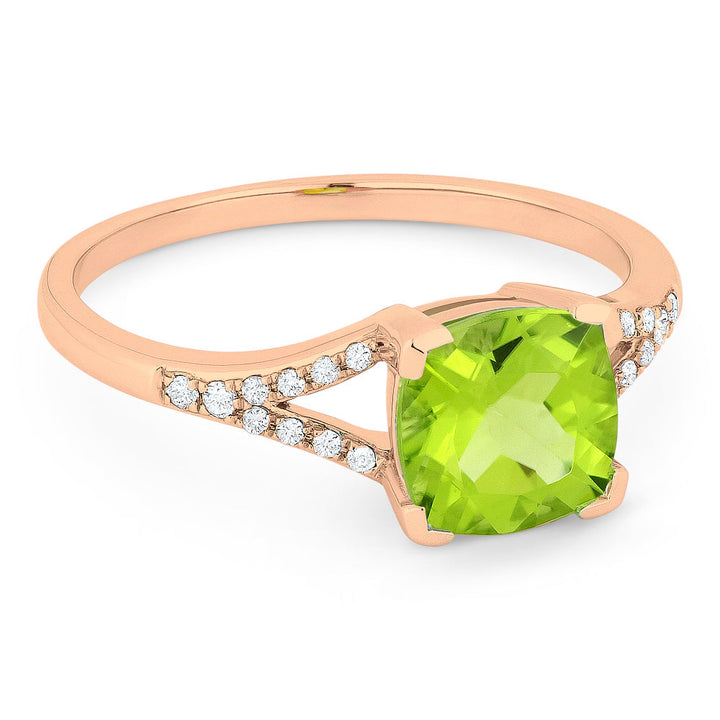 Beautiful Hand Crafted 14K Rose Gold 7MM Peridot And Diamond Essentials Collection Ring