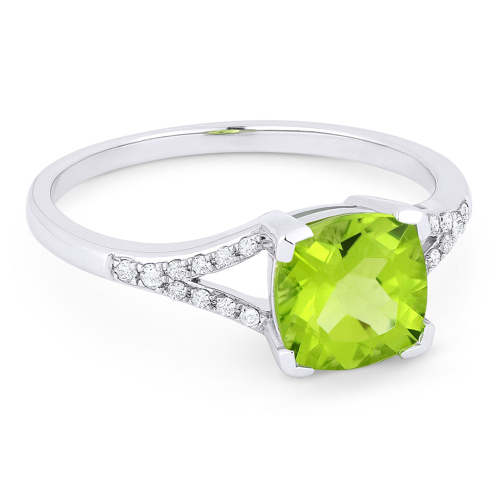 Beautiful Hand Crafted 14K White Gold 7MM Peridot And Diamond Essentials Collection Ring