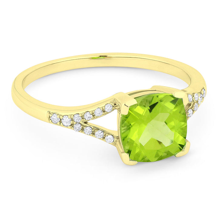 Beautiful Hand Crafted 14K Yellow Gold 7MM Peridot And Diamond Essentials Collection Ring