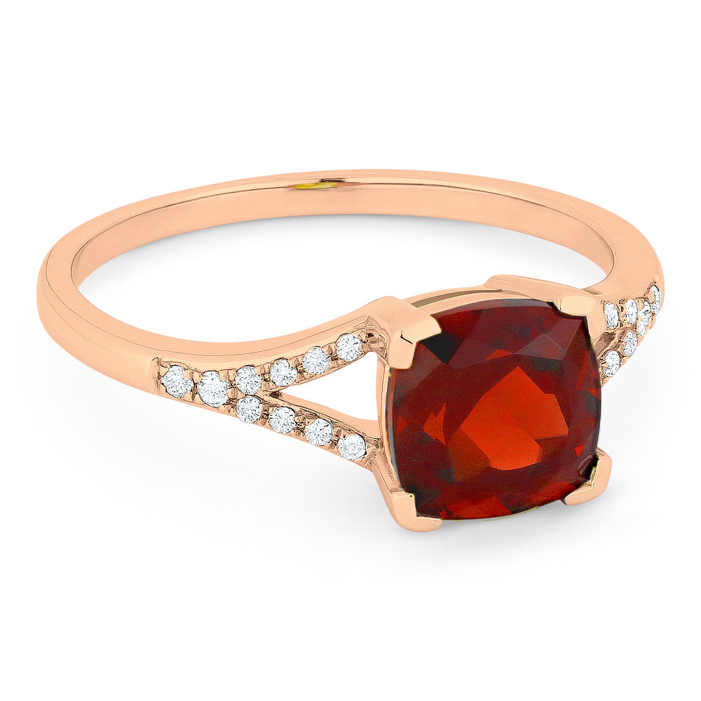 Beautiful Hand Crafted 14K Rose Gold 7MM Created Ruby And Diamond Essentials Collection Ring