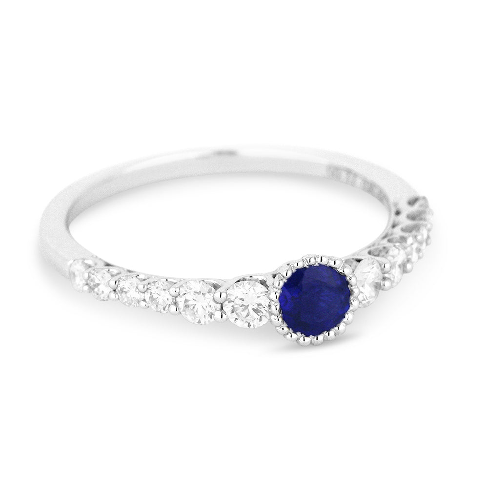Beautiful Hand Crafted 14K White Gold 4MM Sapphire And Diamond Arianna Collection Ring
