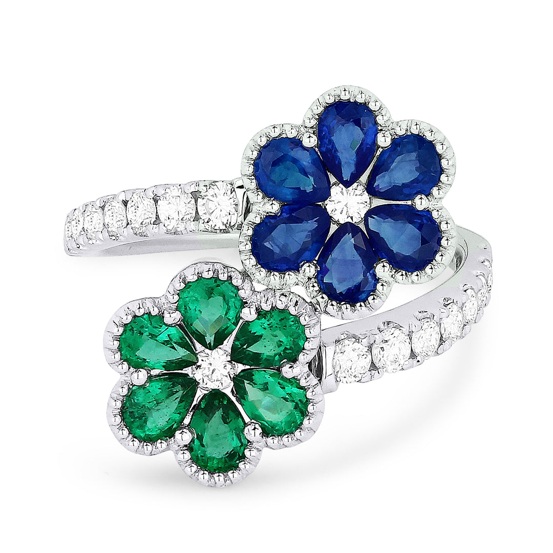 Beautiful Hand Crafted 18K White Gold  Sapphire & Emerald And Diamond Arianna Collection Ring