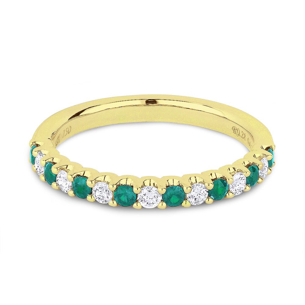 Beautiful Hand Crafted 14K Yellow Gold 2MM Emerald And Diamond Arianna Collection Ring