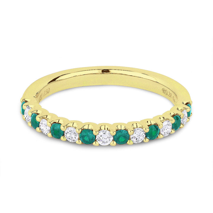 Beautiful Hand Crafted 14K Yellow Gold 2MM Emerald And Diamond Arianna Collection Ring