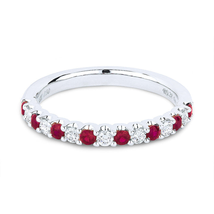 Beautiful Hand Crafted 14K White Gold 2MM Ruby And Diamond Arianna Collection Ring