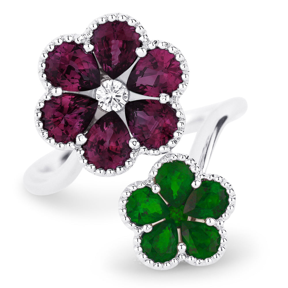 Beautiful Hand Crafted 18K White Gold  Ruby & Emerald And Diamond Arianna Collection Ring