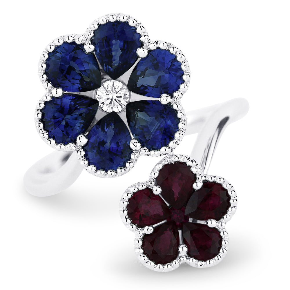 Beautiful Hand Crafted 18K White Gold  Sapphire & Ruby And Diamond Arianna Collection Ring