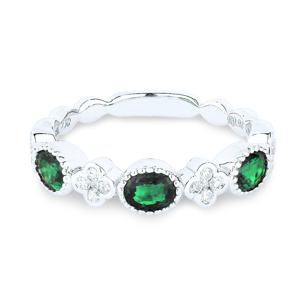 Beautiful Hand Crafted 14K White Gold 4x5MM Emerald And Diamond Arianna Collection Ring
