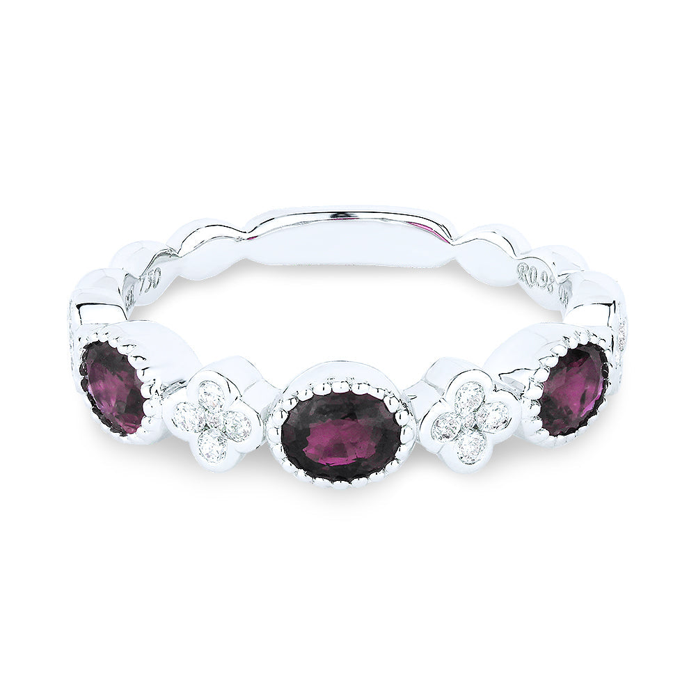 Beautiful Hand Crafted 14K White Gold 4x5MM Ruby And Diamond Arianna Collection Ring