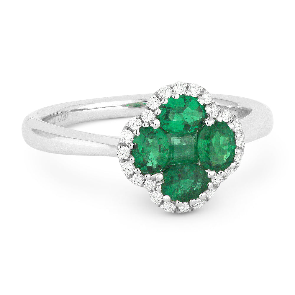 Beautiful Hand Crafted 18K White Gold 10MM Emerald And Diamond Arianna Collection Ring