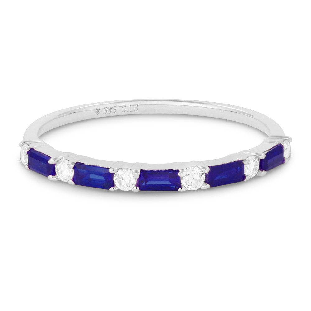 Beautiful Hand Crafted 14K White Gold 3x2MM Sapphire And Diamond Arianna Collection Ring