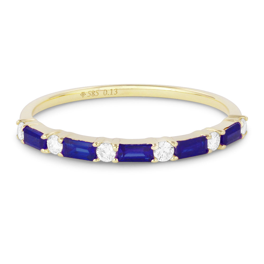 Beautiful Hand Crafted 14K Yellow Gold 3x2MM Sapphire And Diamond Arianna Collection Ring