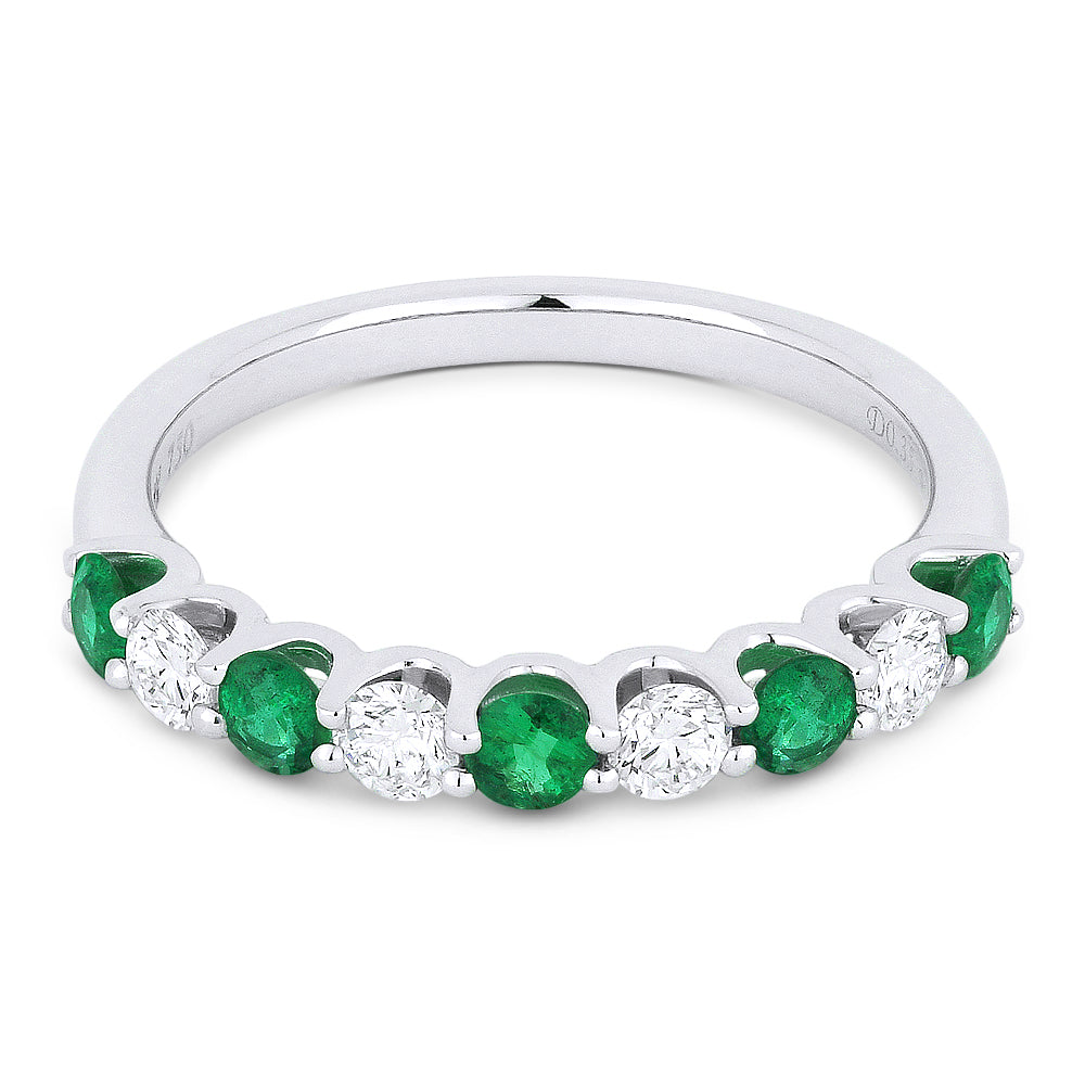Beautiful Hand Crafted 14K White Gold 3MM Emerald And Diamond Arianna Collection Ring