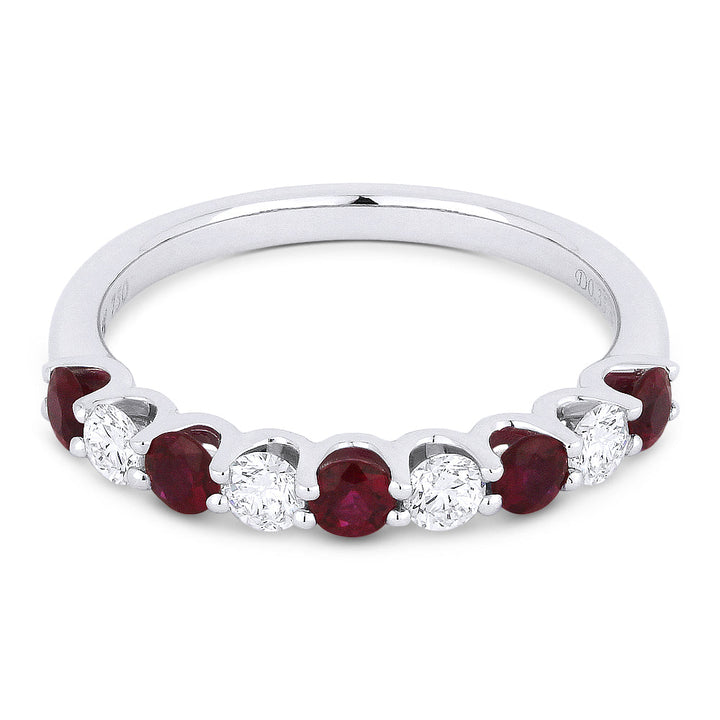 Beautiful Hand Crafted 14K White Gold 3MM Ruby And Diamond Arianna Collection Ring