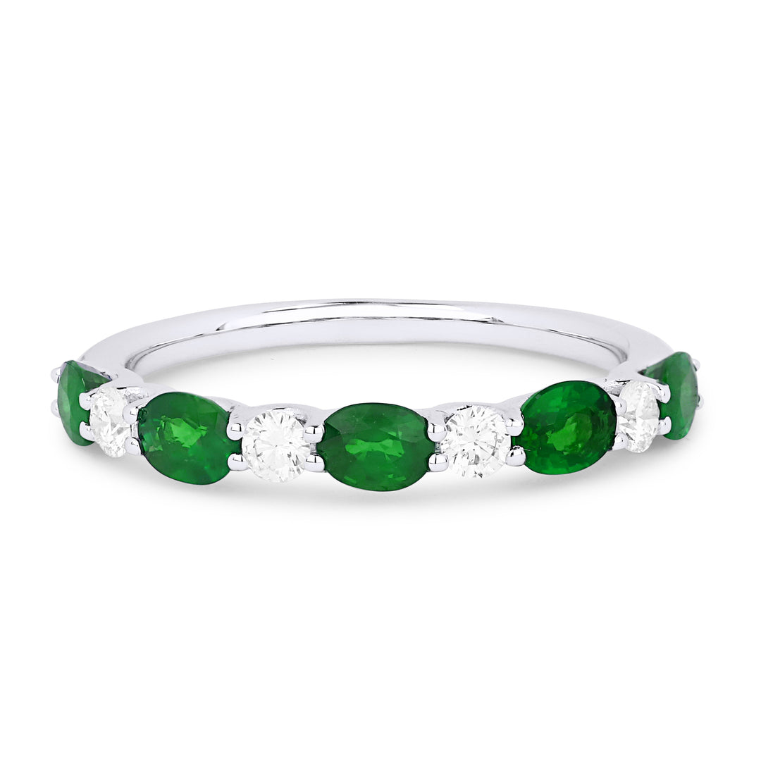 Beautiful Hand Crafted 14K White Gold 3x4MM Emerald And Diamond Arianna Collection Ring