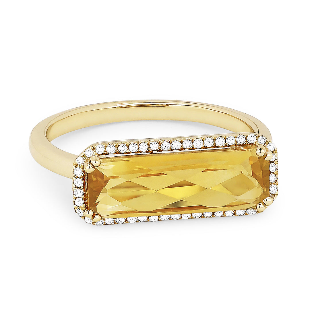 Beautiful Hand Crafted 14K Yellow Gold 5x15MM Citrine And Diamond Essentials Collection Ring