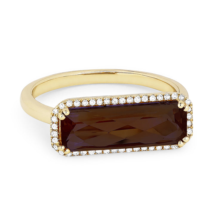 Beautiful Hand Crafted 14K Yellow Gold 5x15MM Garnet And Diamond Essentials Collection Ring