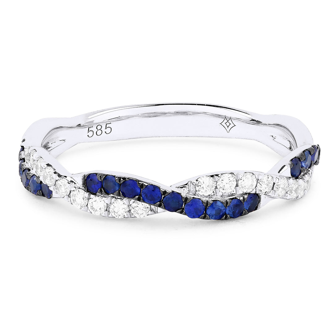 Beautiful Hand Crafted 14K White Gold 1MM Sapphire And Diamond Arianna Collection Ring