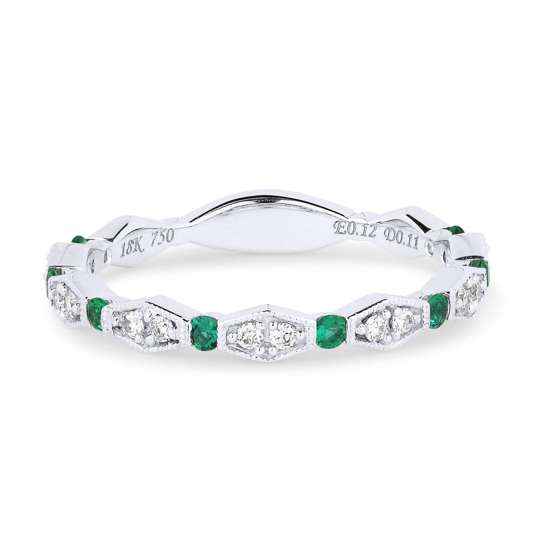 Beautiful Hand Crafted 14K White Gold 2MM Emerald And Diamond Arianna Collection Ring