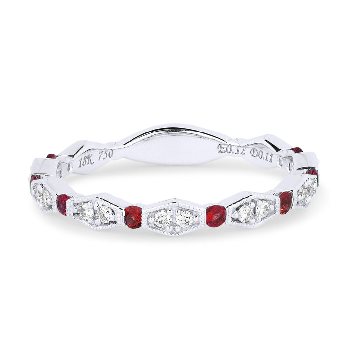 Beautiful Hand Crafted 18K White Gold 2MM Ruby And Diamond Arianna Collection Ring