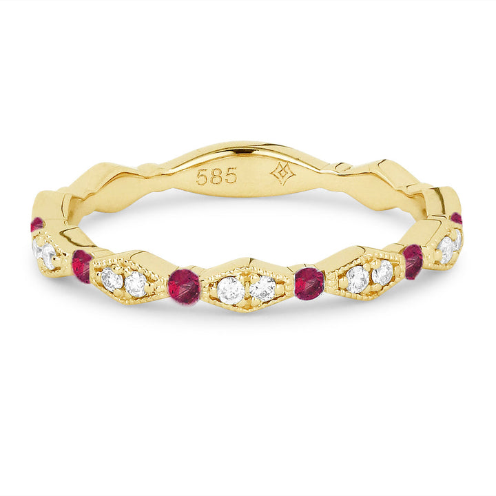 Beautiful Hand Crafted 14K Yellow Gold 2MM Ruby And Diamond Arianna Collection Ring