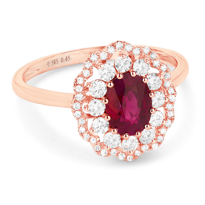Beautiful Hand Crafted 14K Rose Gold 5x7MM Ruby And Diamond Arianna Collection Ring