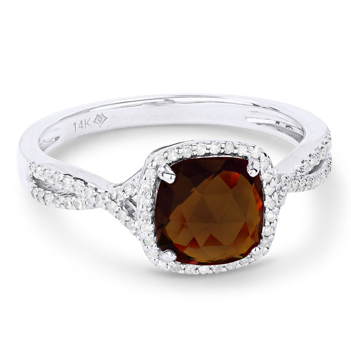 Beautiful Hand Crafted 14K White Gold 7x7MM Garnet And Diamond Essentials Collection Ring