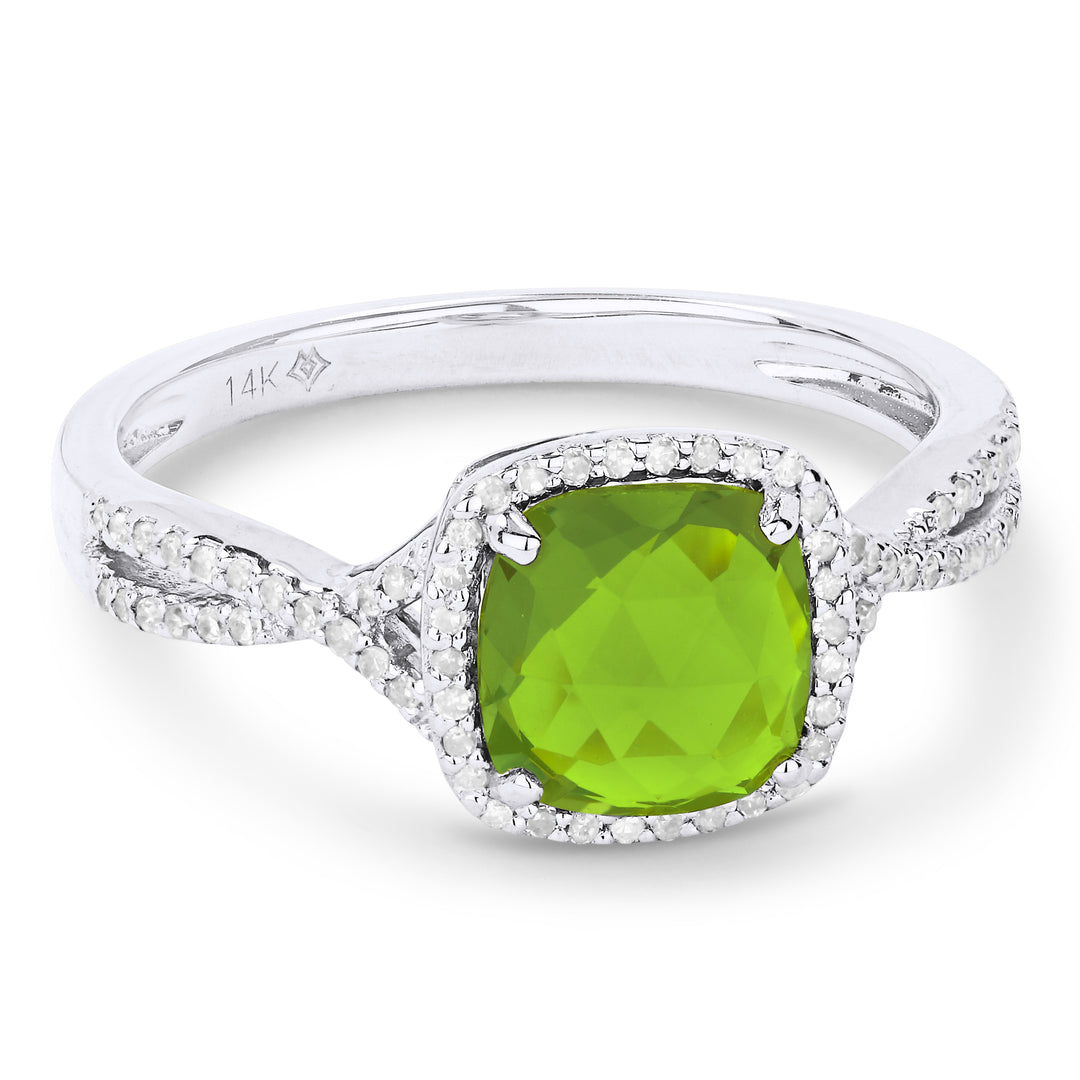Beautiful Hand Crafted 14K White Gold 7x7MM Peridot And Diamond Essentials Collection Ring
