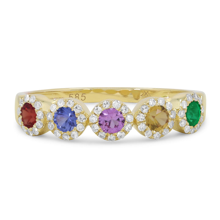 Beautiful Hand Crafted 14K Yellow Gold 3MM Multi Colored Sapphire And Diamond Arianna Collection Ring