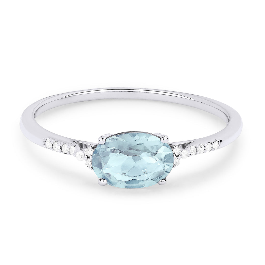 Beautiful Hand Crafted 14K White Gold 5x7MM Aquamarine And Diamond Essentials Collection Ring