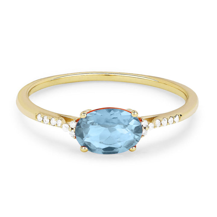 Beautiful Hand Crafted 14K Yellow Gold 5x7MM Aquamarine And Diamond Essentials Collection Ring