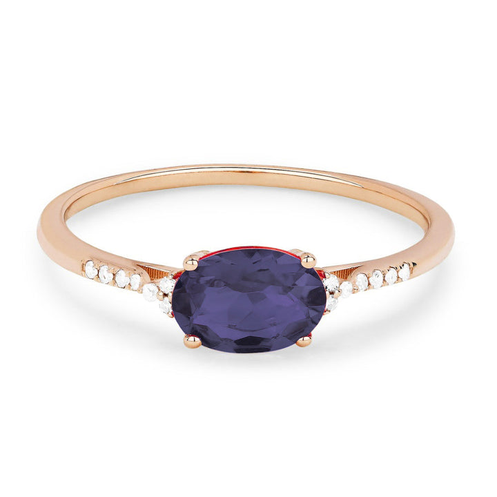 Beautiful Hand Crafted 14K Rose Gold 5x7MM Created Alexandrite And Diamond Essentials Collection Ring