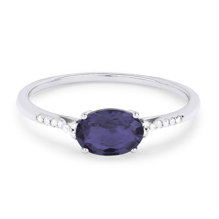 Beautiful Hand Crafted 14K White Gold 5x7MM Created Alexandrite And Diamond Essentials Collection Ring