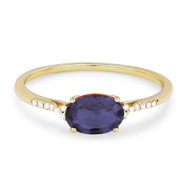 Beautiful Hand Crafted 14K Yellow Gold 5x7MM Created Alexandrite And Diamond Essentials Collection Ring