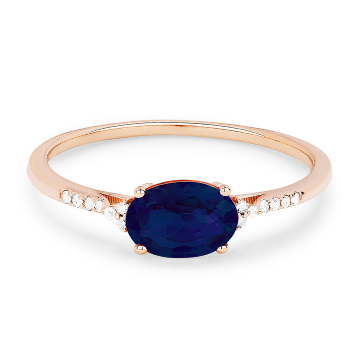 Beautiful Hand Crafted 14K Rose Gold 5x7MM Created Sapphire And Diamond Essentials Collection Ring