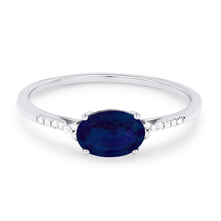 Beautiful Hand Crafted 14K White Gold 5x7MM Created Sapphire And Diamond Essentials Collection Ring